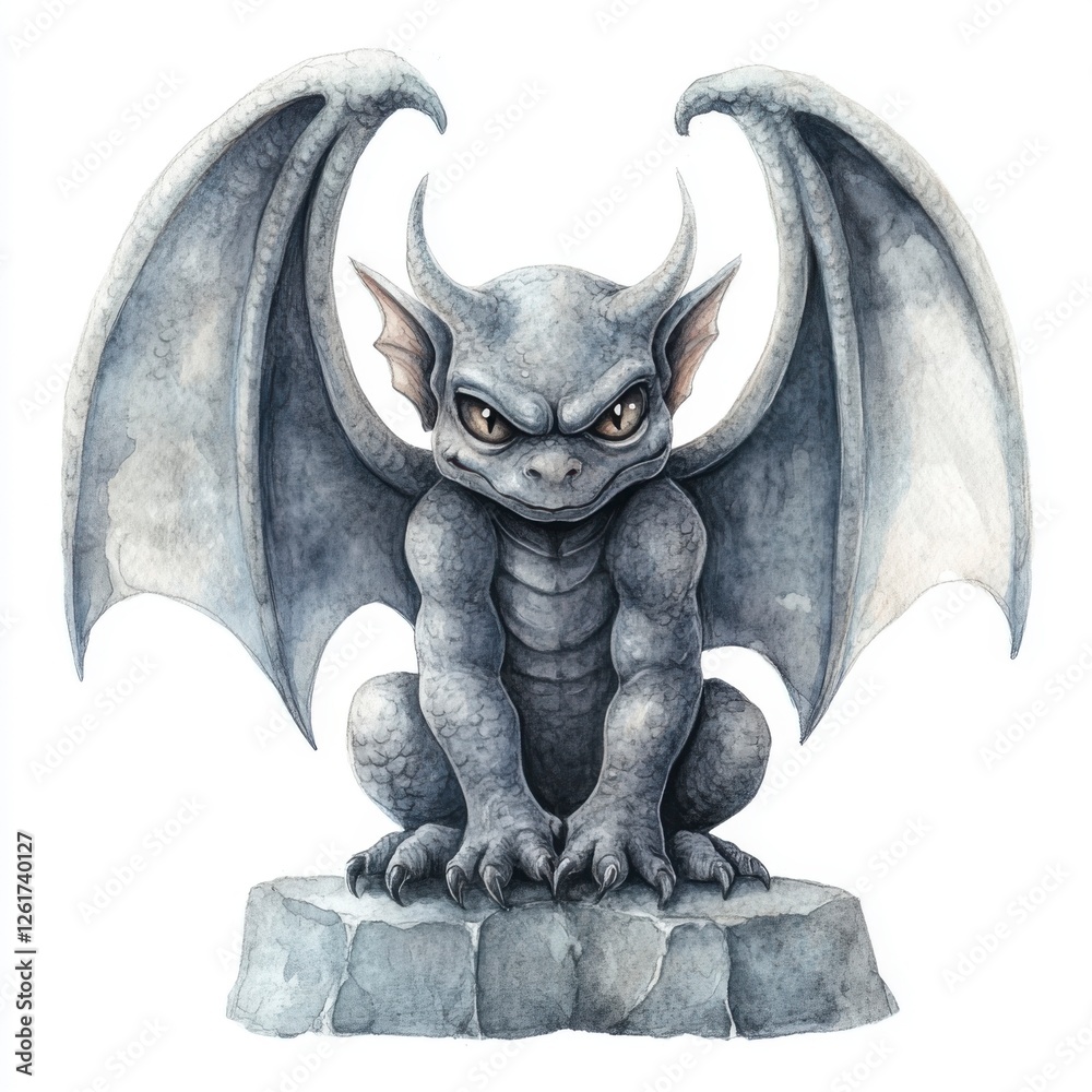 Fototapeta premium Fierce Stone Gargoyle Icon with Wings and Intense Expression