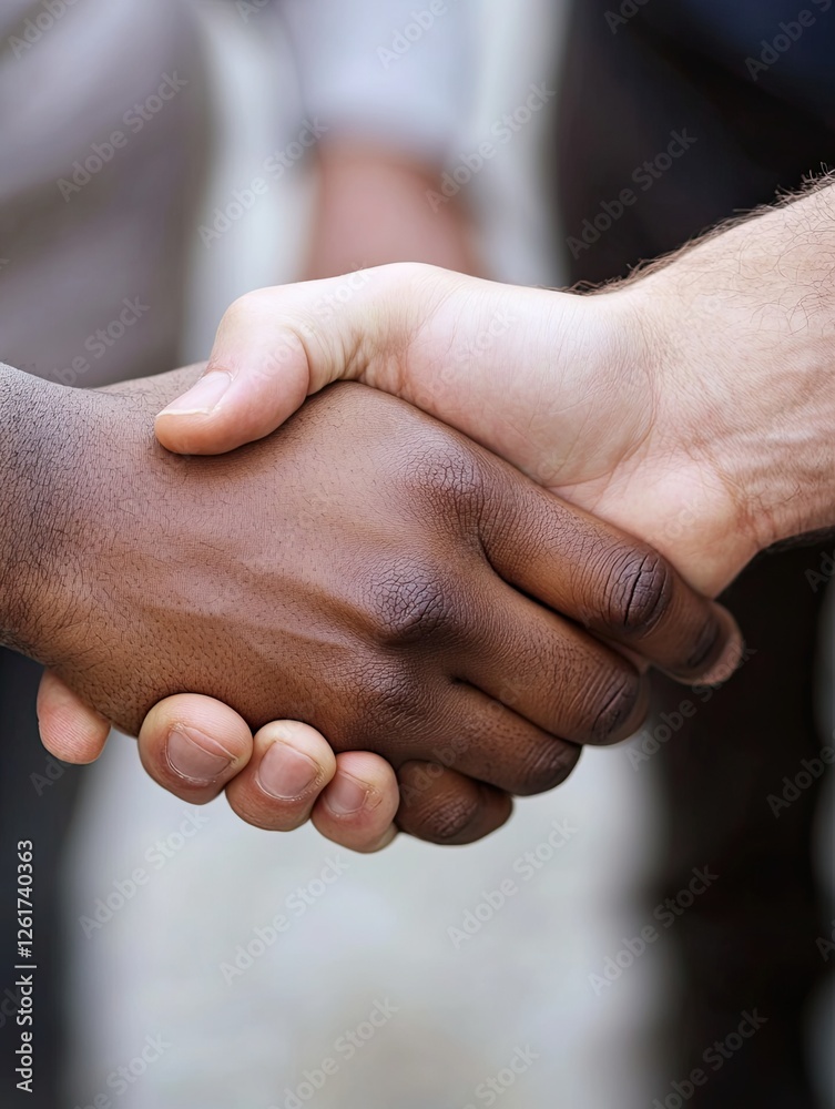 Fototapeta premium Diverse handshake, teamwork, collaboration, close-up, blurred background, business