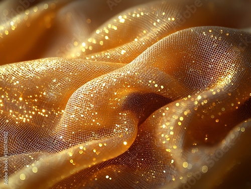 Glittering gold fabric texture, draped folds, studio shot, luxurious background, ideal for fashion