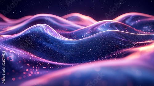 Glowing abstract waves, cosmic background, digital art, website banner