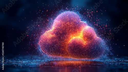 Glowing cloud data, digital transformation, network, technology, futuristic, abstract background, website banner