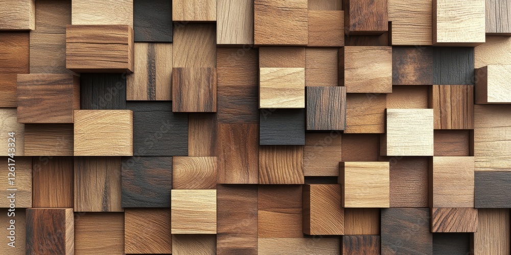 Abstract Wooden Cube Mosaic: A Textured Brown and Beige Composition of Interlocking Blocks Abstract Wooden Cube Mosaic: A Textured Brown and Beige Composition of Interlocking Blocks