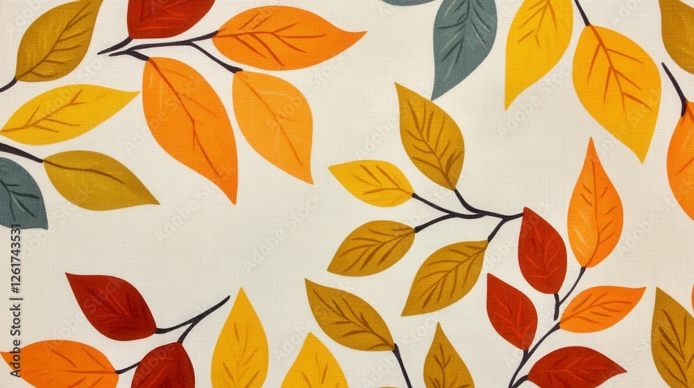 Autumnal Leaves Pattern On Beige Background Autumnal Leaves Pattern On Beige Background