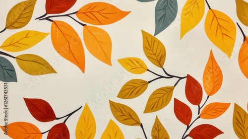 Wallpaper Mural Autumnal Leaves Pattern On Beige Background Torontodigital.ca