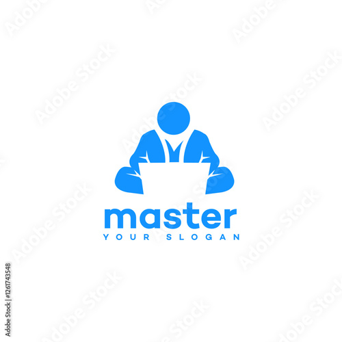 Master Logo Design Person Using Laptop, Simple Icon