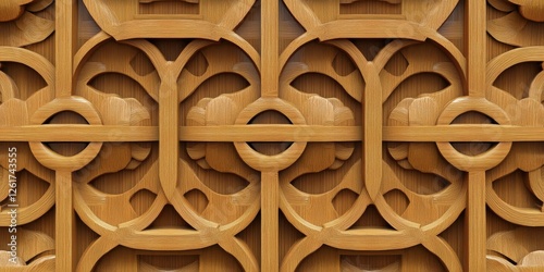 Fototapeta Naklejka Na Ścianę i Meble -  Intricate Wooden Panel: A 3D Rendered Geometric Design