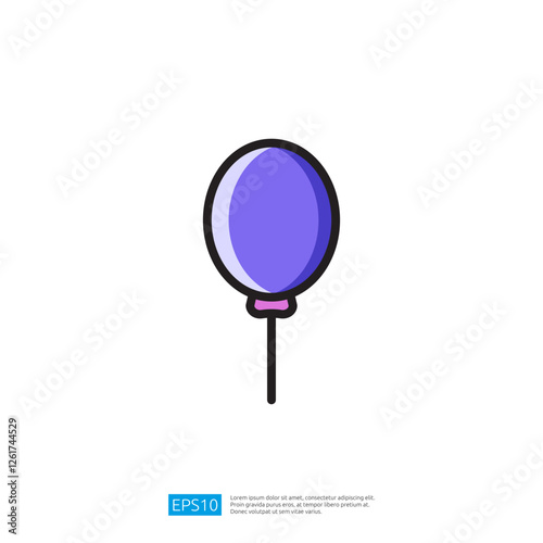 Single Purple Balloon Floating On A White Background With Soft Shadows for decoration purposes in a celebration and event with vibrant color and graphic elements of playful and