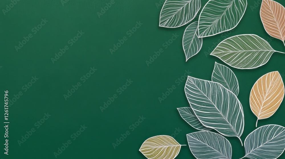 Obraz premium Colorful Drawn Leaves On Green Chalkboard Background