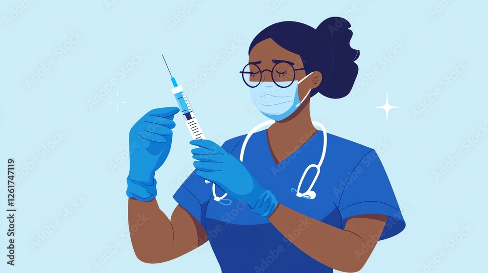 Healthcare worker preparing a vaccine dose. Healthcare worker preparing a vaccine dose.