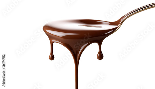 Luxurious dark chocolate drizzling from a spoon, perfect for desserts and treats.