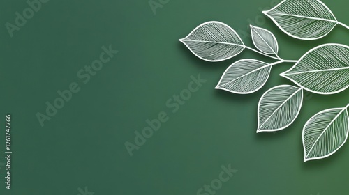 Elegant White Line Art Leaves On Green Gradient Background