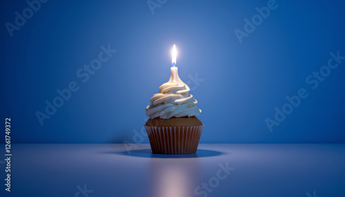 파란배경, 컵케이크, 생일, 양초, 음식, 디저트, 기념일
