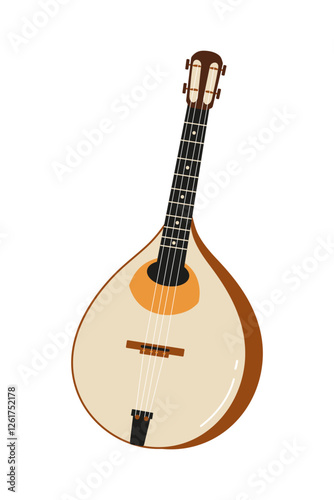 Mandolin with curved body and six strings displayed against a white background