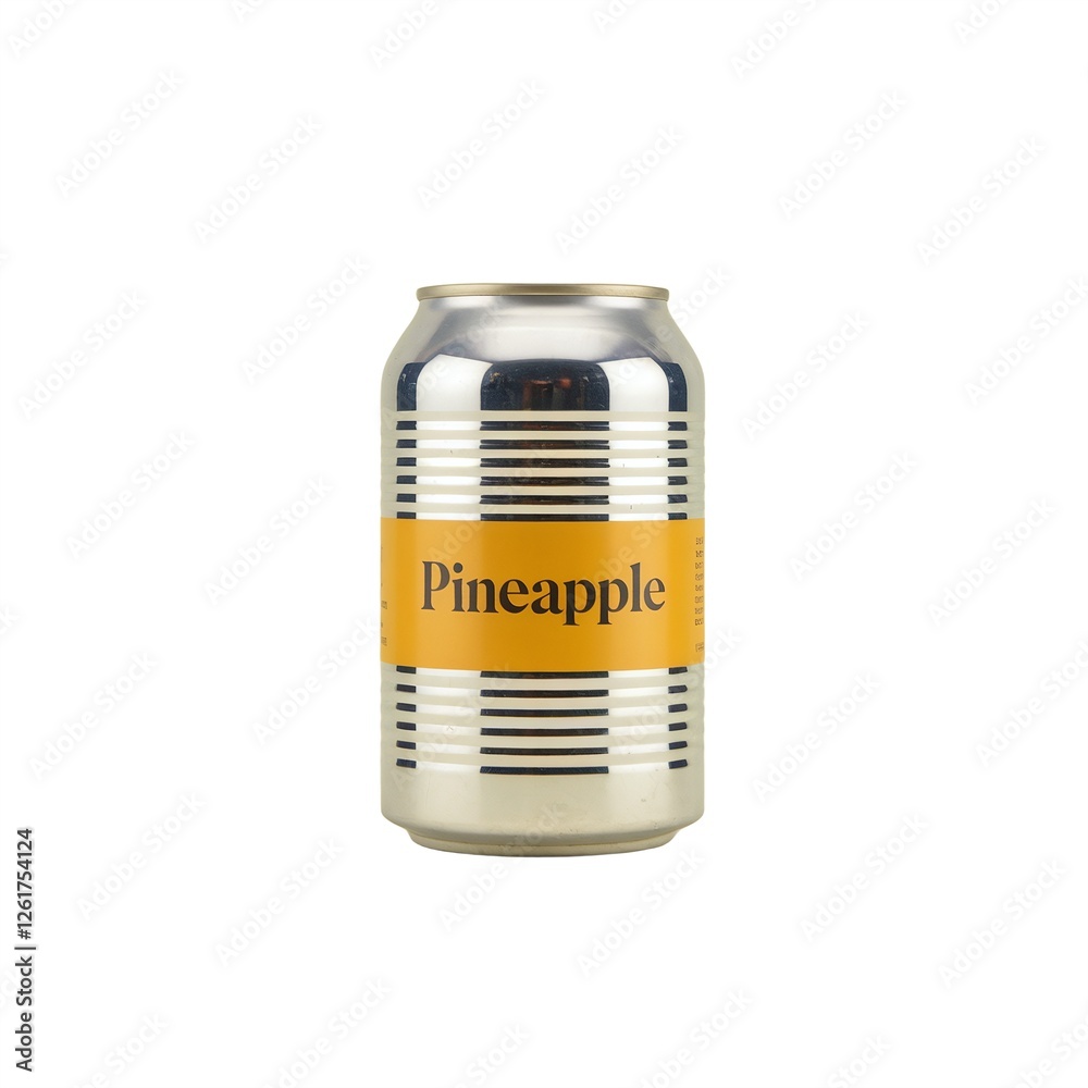 Sleek Silver Can of Pineapple Beverage with Bold Yellow Label Sleek Silver Can of Pineapple Beverage with Bold Yellow Label