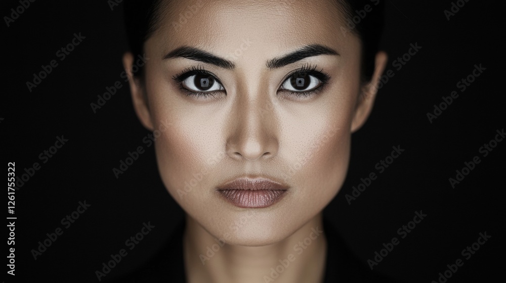 Eyebrow fashion arched expression concept. Striking High Contrast Portrait of a Captivating Woman with Exaggerated Features Eyebrow fashion arched expression concept. Striking High Contrast Portrait of a Captivating Woman with Exaggerated Features