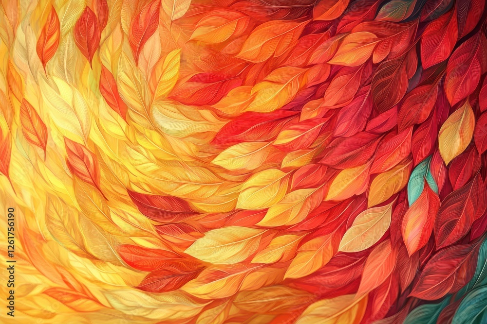 Abstract illustration shows vibrant autumn leaves in swirling arrangement Abstract illustration shows vibrant autumn leaves in swirling arrangement