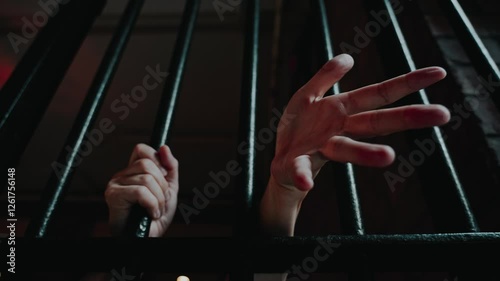 Women's hands on prison railings