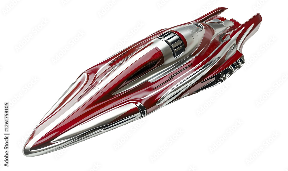 Red and silver hydrofoil boat design, isolated background Red and silver hydrofoil boat design, isolated background