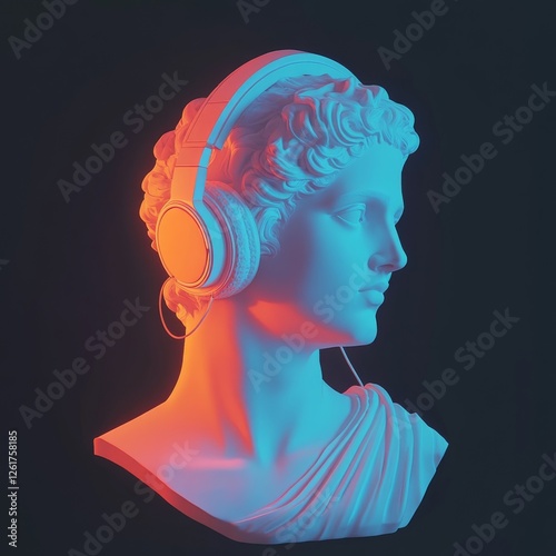 Ancient Meets Modern: A Classical Bust with Headphones