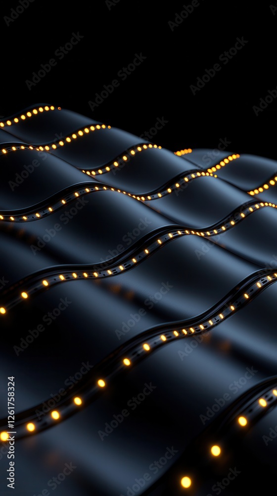 Naklejka premium A modern abstract background featuring illuminated wave patterns and soft curves in dark tones.