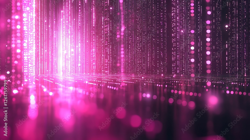 Pink digital data stream, futuristic corridor, glowing particles, abstract background, tech concept Pink digital data stream, futuristic corridor, glowing particles, abstract background, tech concept
