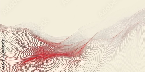 Abstract waves and lines in shades of red and cream