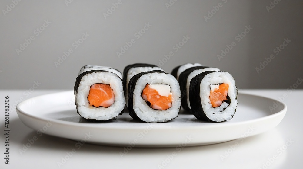 Simple plate of sushi on a white background Simple plate of sushi on a white background