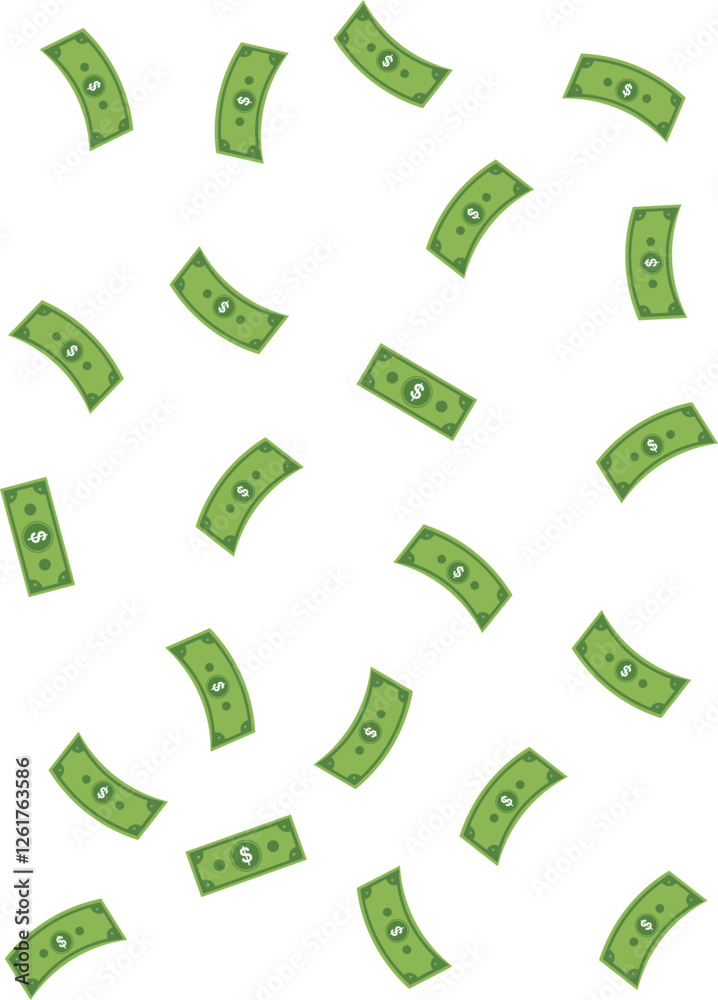 Vector illustration rain of money with US dollar bills falling from the sky, pattern money rain Vector illustration rain of money with US dollar bills falling from the sky, pattern money rain