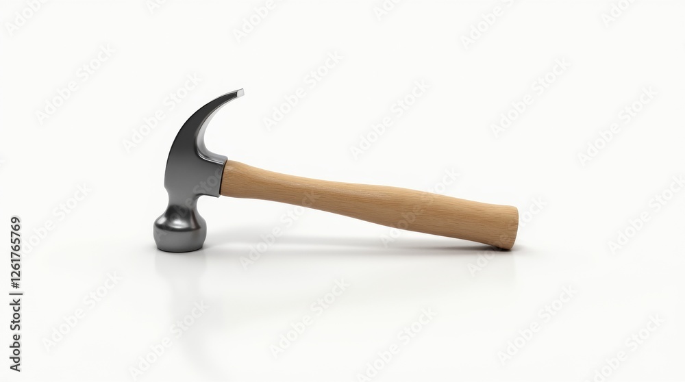 Metal hammer with a wooden handle, isolated on a white background, sharp and clean details for product design or tool advertisement Metal hammer with a wooden handle, isolated on a white background, sharp and clean details for product design or tool advertisement