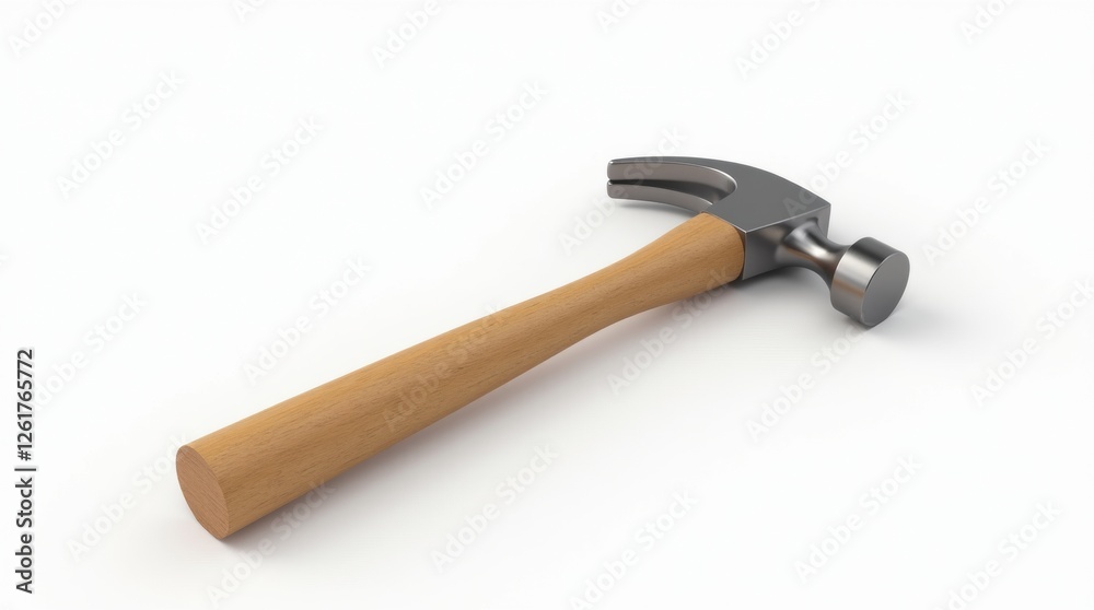Metal hammer with a wooden handle, isolated on a white background, sharp and clean details for product design or tool advertisement Metal hammer with a wooden handle, isolated on a white background, sharp and clean details for product design or tool advertisement