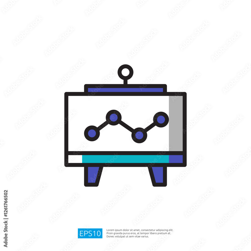 A simple illustration icon of a chart displayed on a stand, representing data analysis or presentation. A simple illustration icon of a chart displayed on a stand, representing data analysis or presentation.