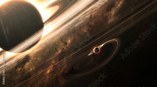 Abstract black hole with a glowing event horizon, Abstract black hole in the cosmos with a supernova explosion.