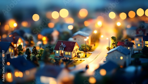 Miniature illuminated city at night photo