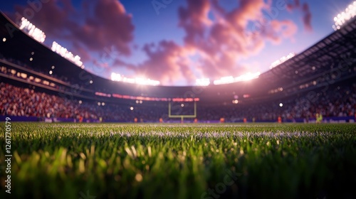 Electrifying Football Stadium Scene with Bright Floodlights and Energetic Crowd in 3D Rendering