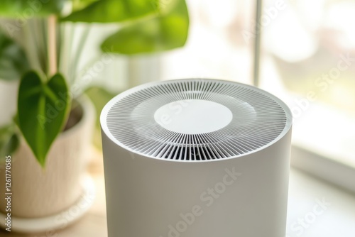 White Air Purifier Near Green Plant In Room photo