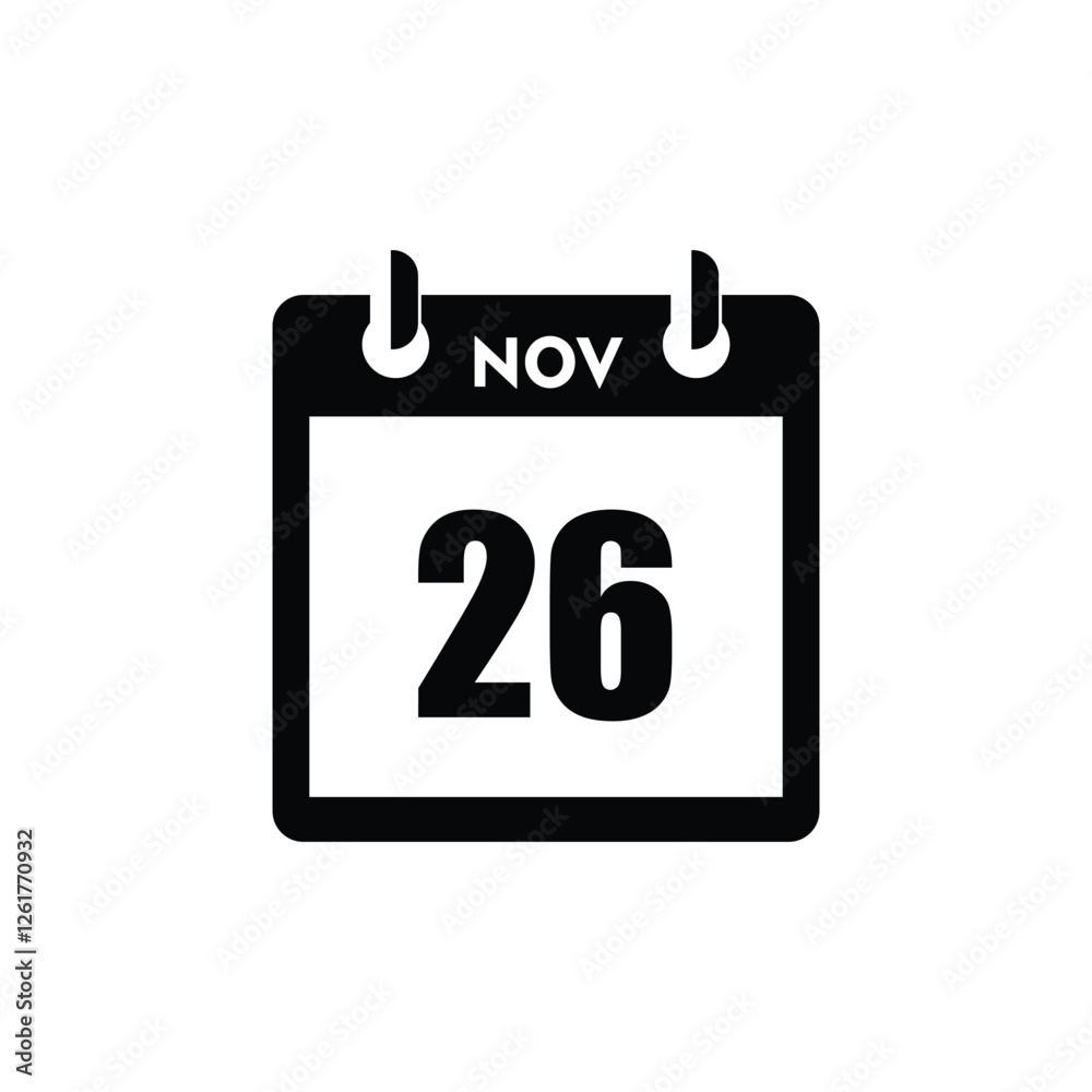 calender icon, 26 november icon with white background calender icon, 26 november icon with white background