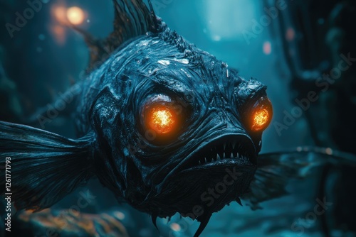 Glowing Eyed Deep Sea Creature With Sharp Teeth photo