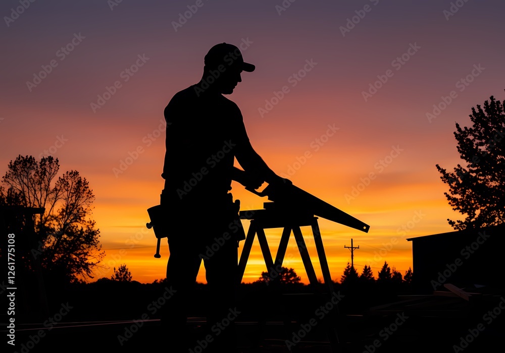 Obraz premium Elegant Carpenter Silhouette: Woodworking Professional in Action, Perfect for Construction, DIY, and Craft Projects