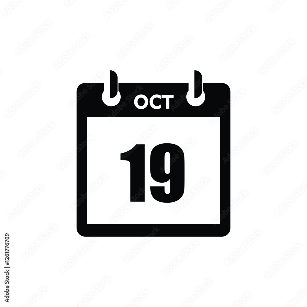 calender icon, 19 october icon with white background calender icon, 19 october icon with white background