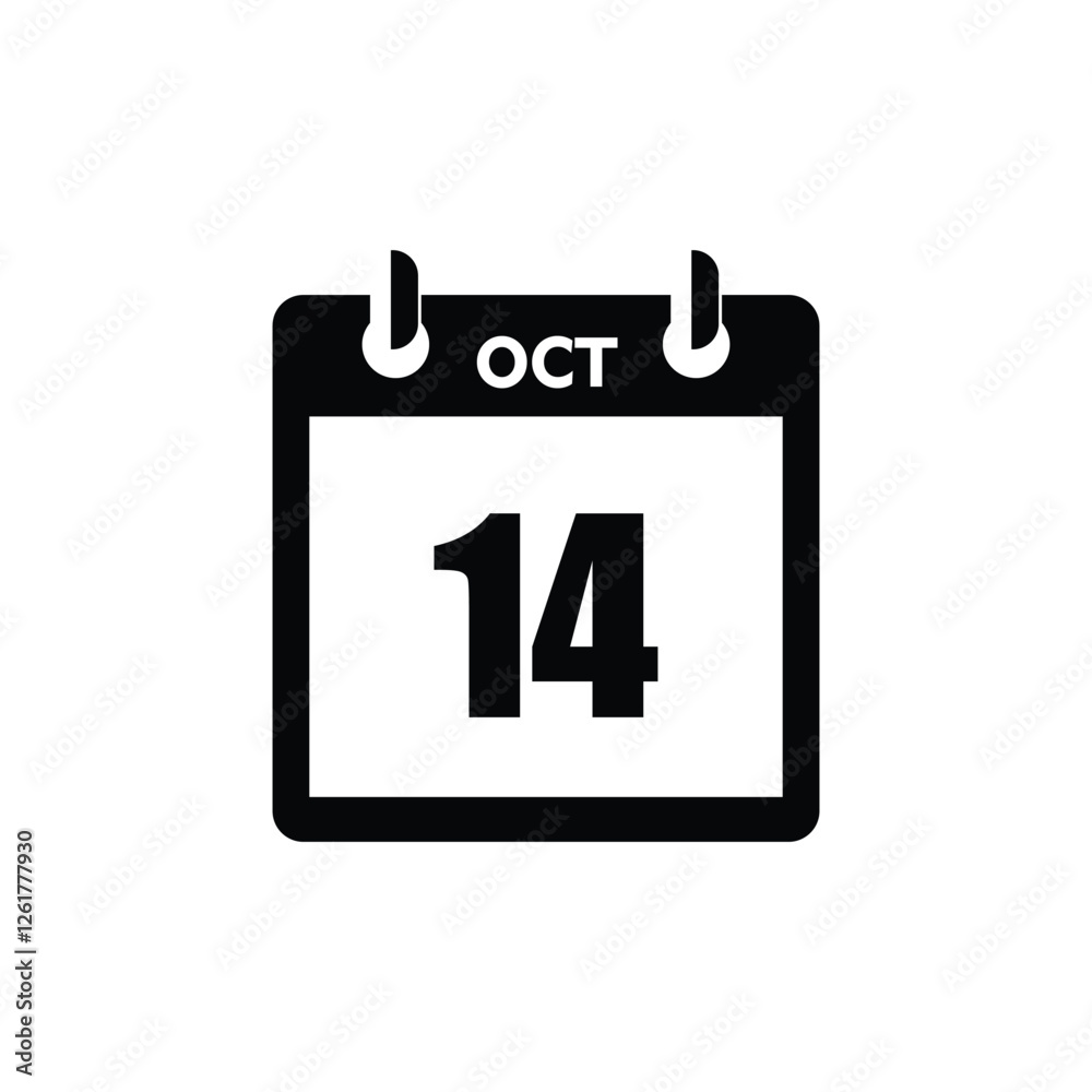 calender icon, 14 october icon with white background calender icon, 14 october icon with white background