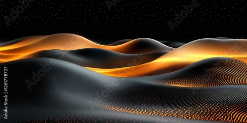 Golden abstract waves, dark background, digital art, website banner photo