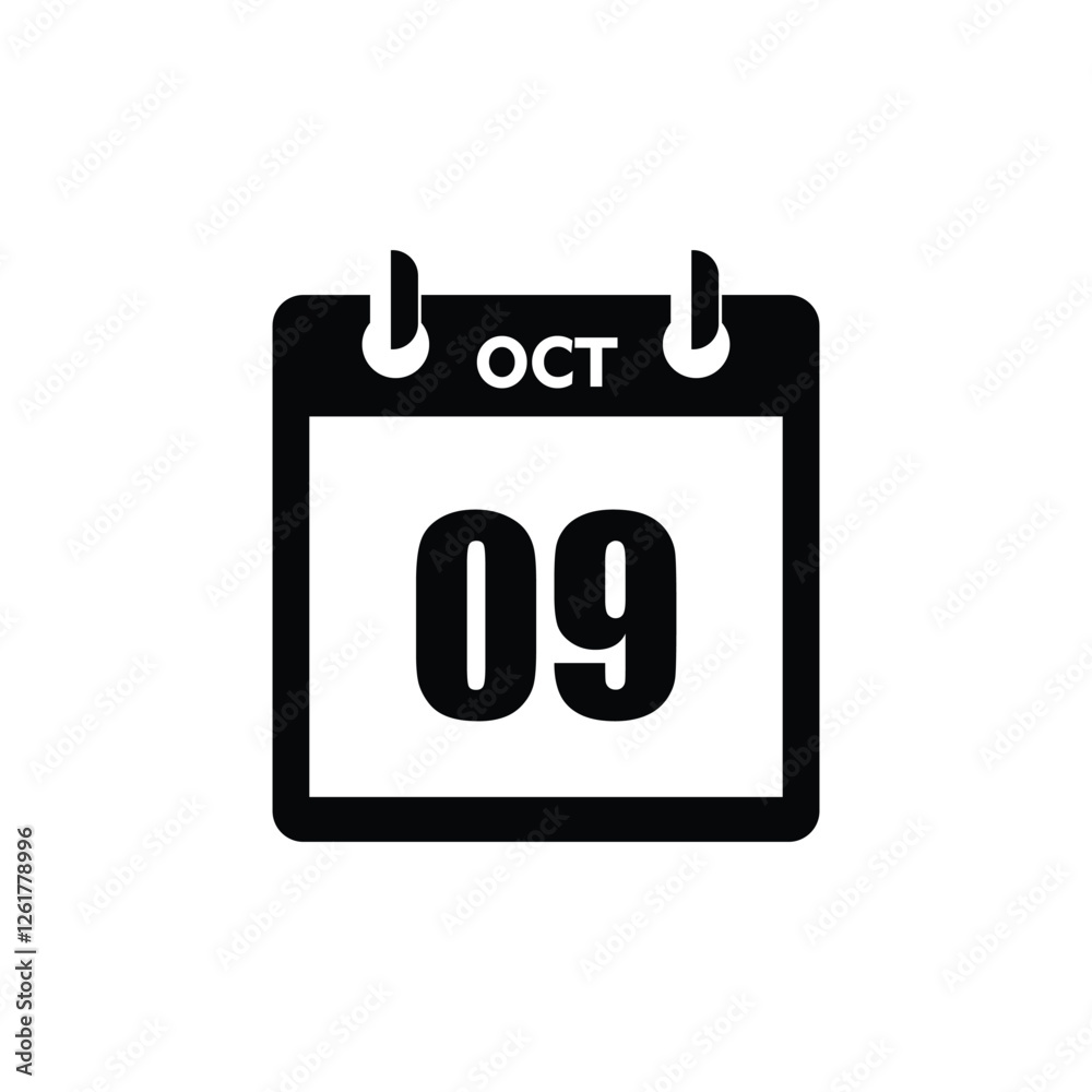 calender icon, 09 october icon with white background calender icon, 09 october icon with white background