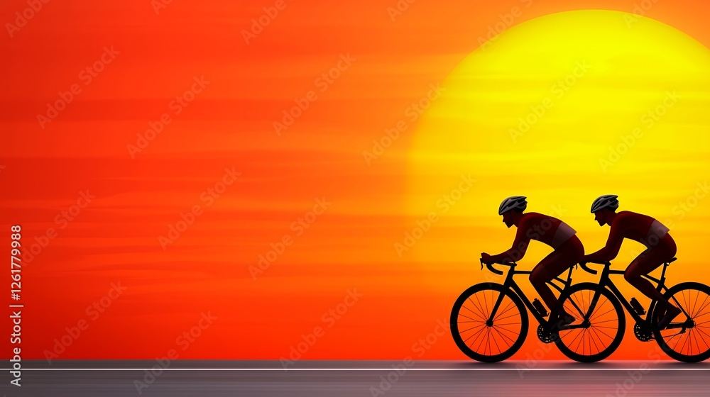 Fototapeta premium Silhouette Cyclists Sunset Ride