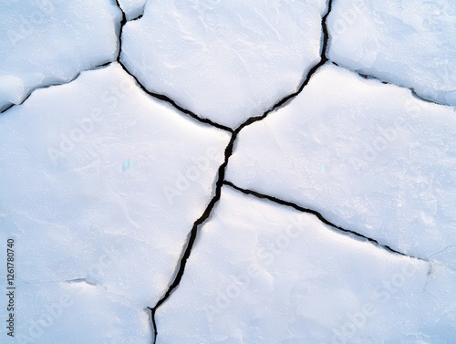 Cracked icy surface showcasing the stark beauty and fragility of frozen landscapes under natural elements.