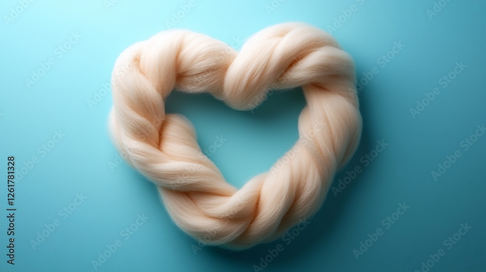 Obraz premium Heart Shape Crafted From Beige Wool Fibers on Light Blue Background