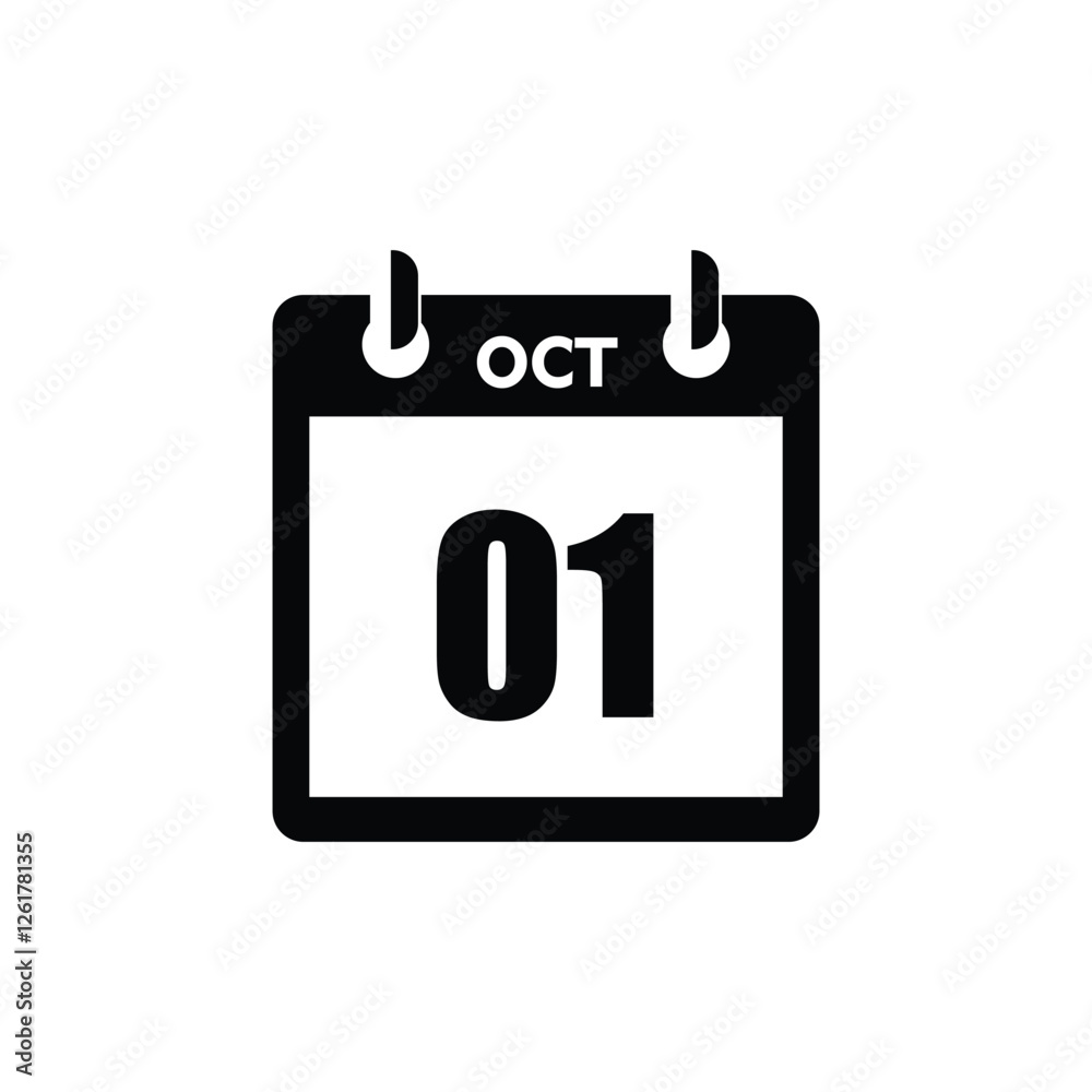calender icon, 01 october icon with white background