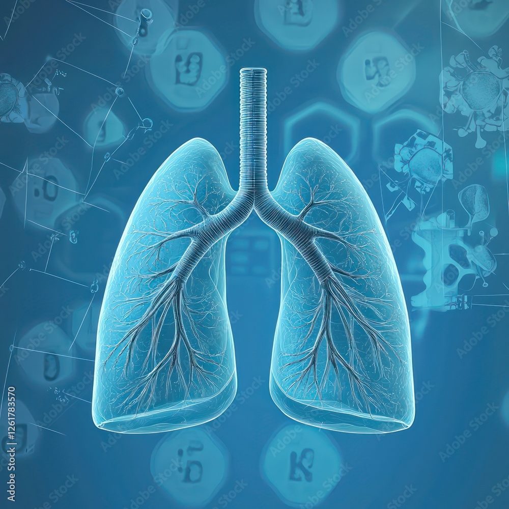 Human lung structure with bronchial pathways visualized on a scientific medical background. Human lung structure with bronchial pathways visualized on a scientific medical background.