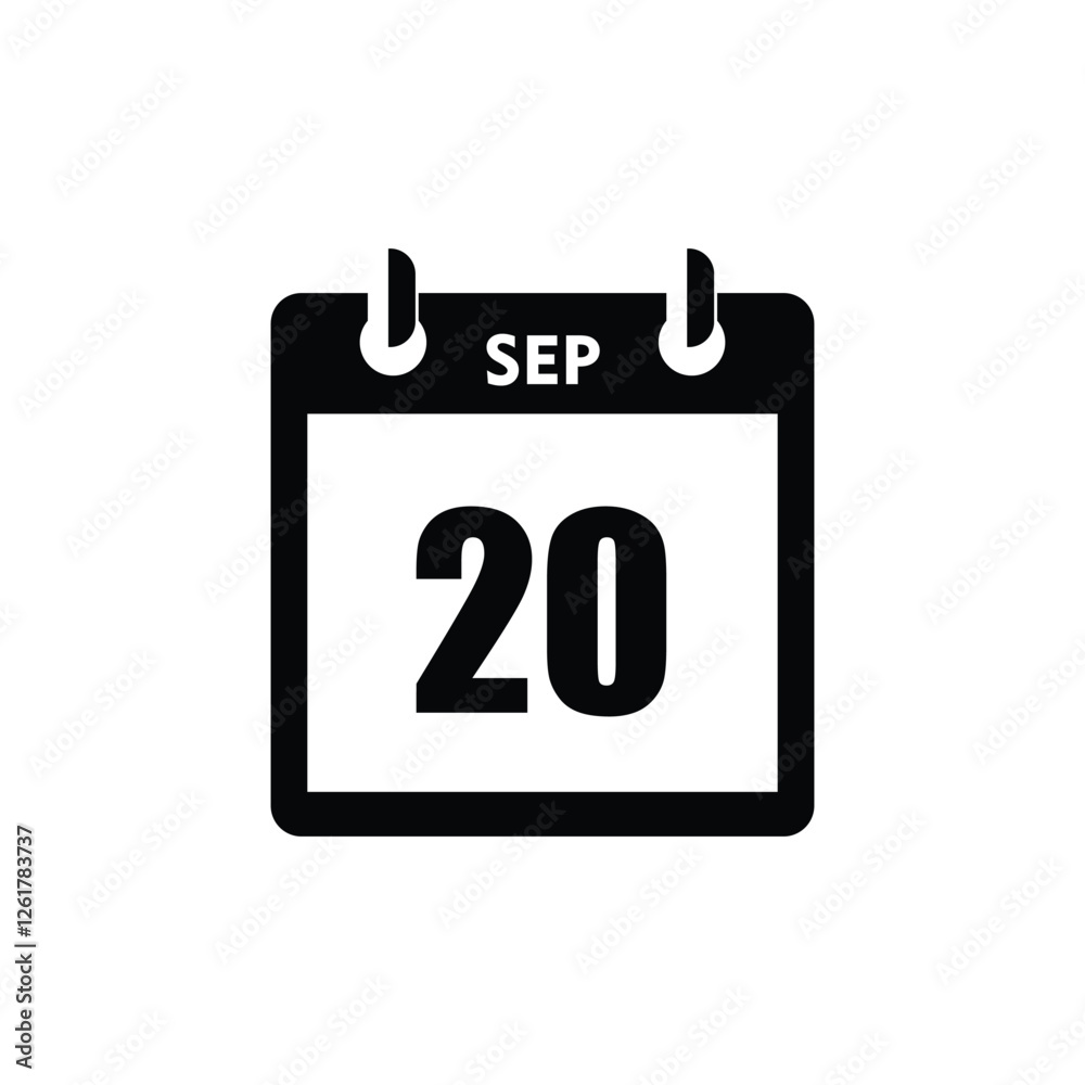 calender icon, 20 september icon with white background calender icon, 20 september icon with white background