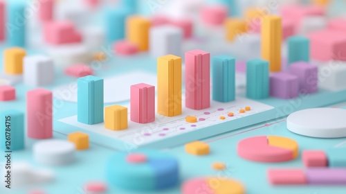 HR data analysis, employee icons and statistical graphs, 3D illustration