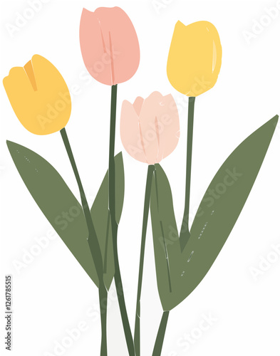 Minimalist tulip bouquet illustration, flat vector